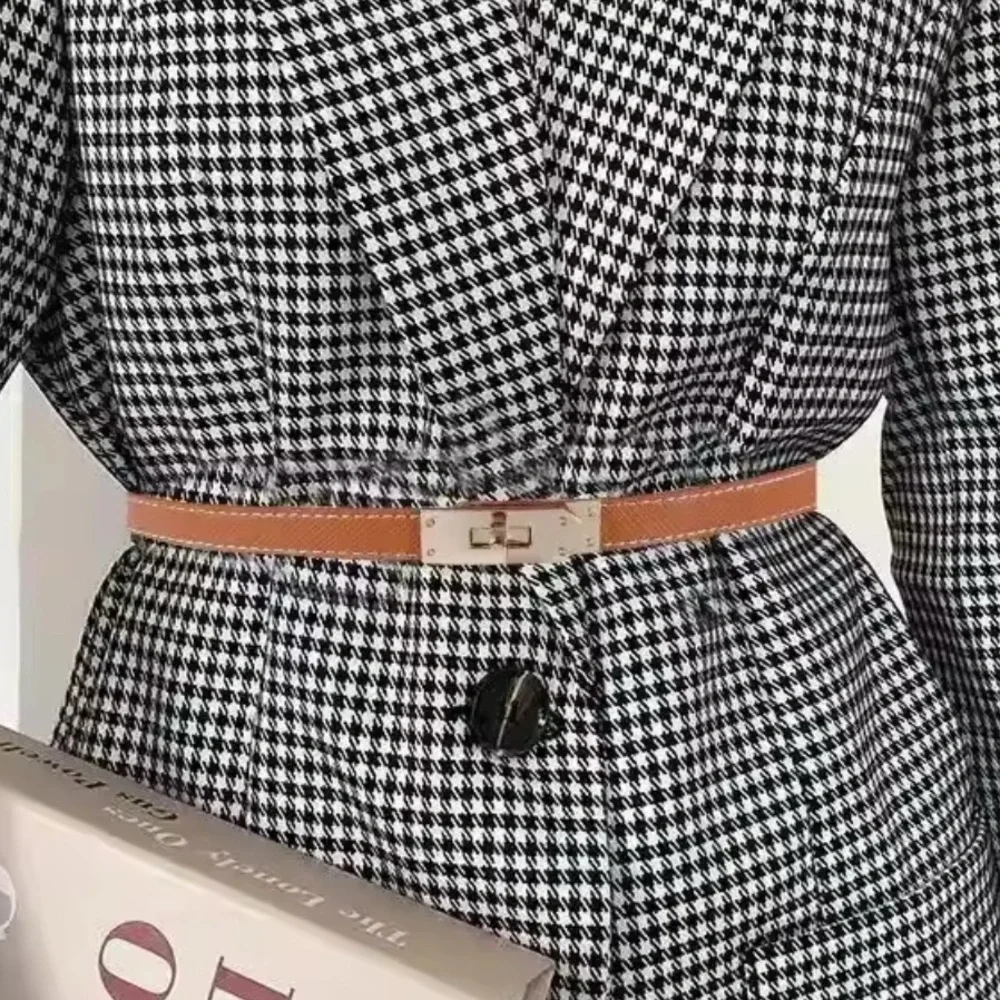 NWT Luxury Brand Black Leather Belt Designer Silver Alloy Kelly Buckle